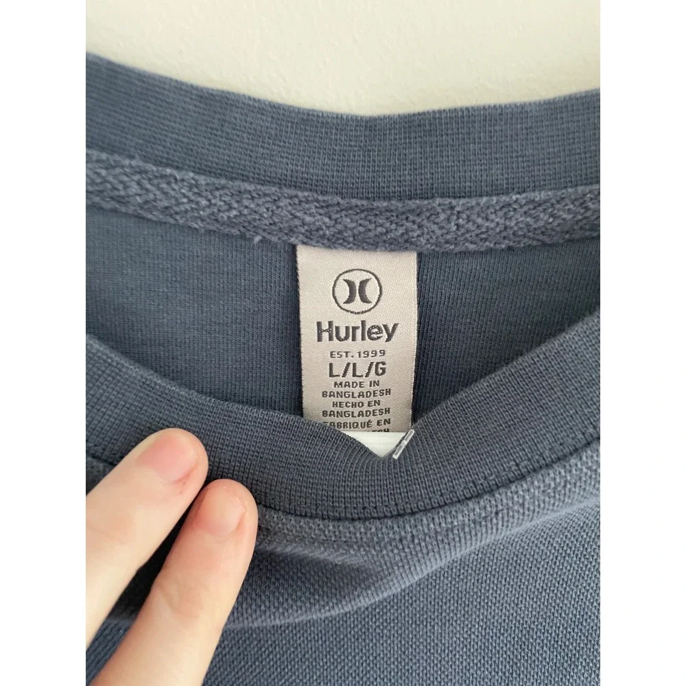 Hurley Mens Crewneck‎ Sweatshirt Large Slate Blue Tonal Logo Textured Pullover